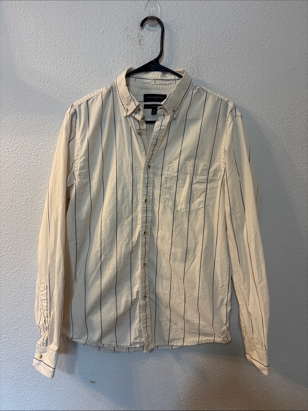 Banana Republic Men’s Cream Shirt with Navy Pinstripes